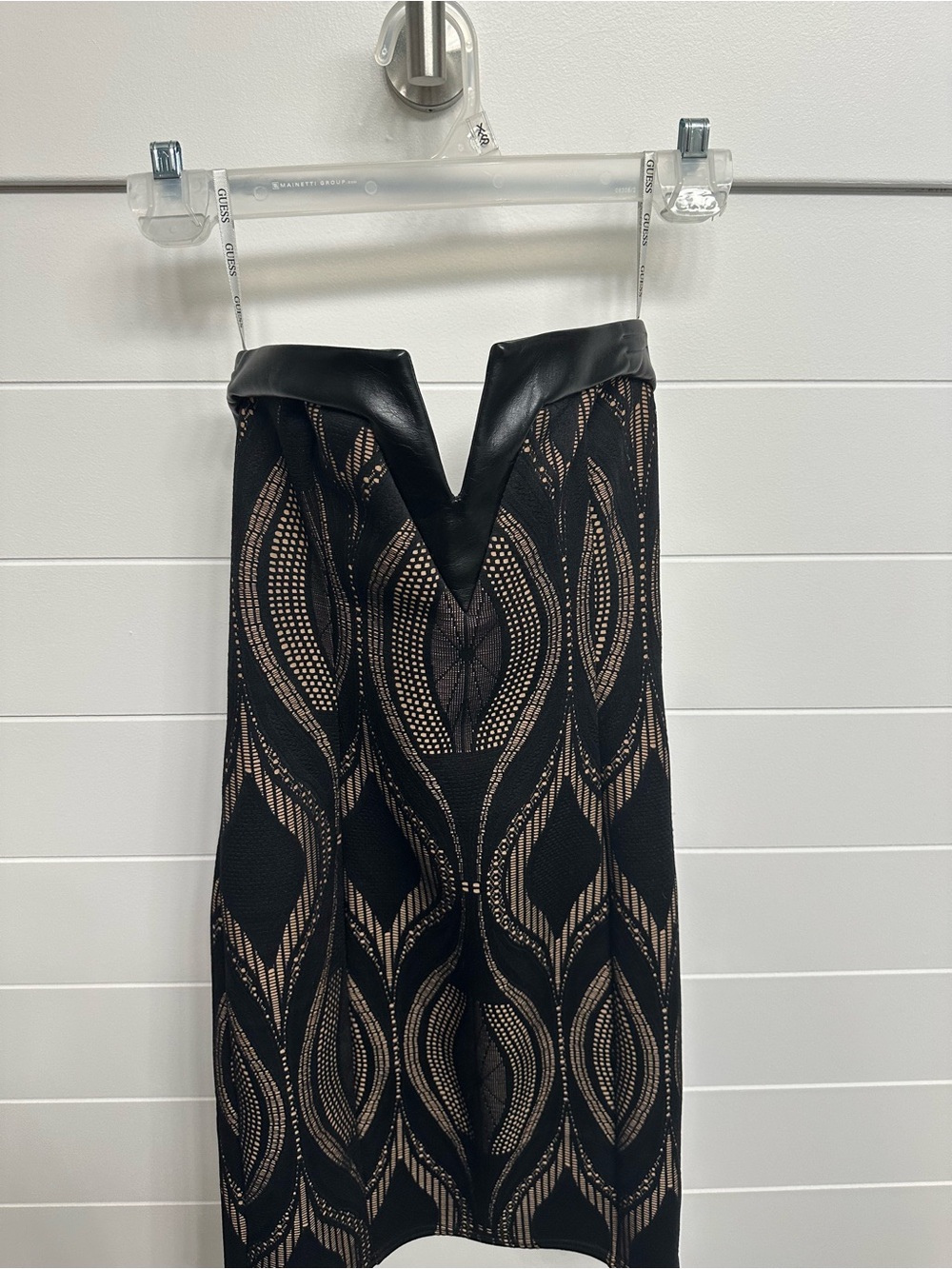 Black and Nude Patterned V-Neck Mini Dress